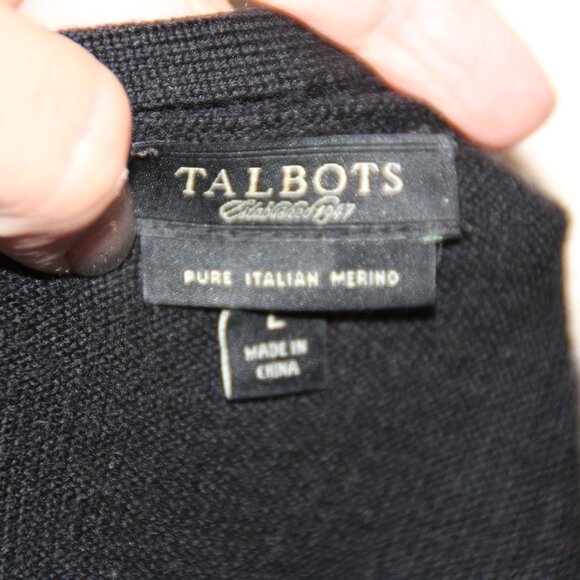 TALBOTS Women's V-Neck Large Black Argyle Preppy Academic Merino Wool Sweater - Picture 9 of 9